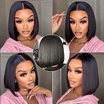 Bob Wig Human Hair 13x4 Frontal Lace Wig Human Hair 180 Density Glueless Pre Plucked with Baby Hair Straight Bob Wigs for Black Women 180% Density Pre Plucked Natural Color 12 inch