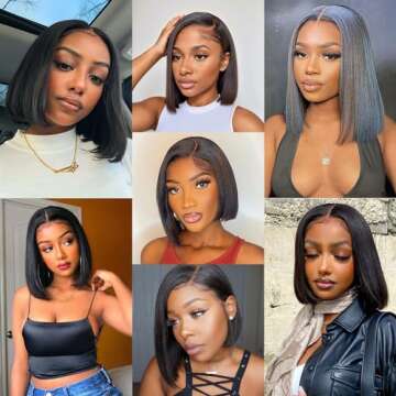 Bob Wig Human Hair 13x4 Frontal Lace Wig Human Hair 180 Density Glueless Pre Plucked with Baby Hair Straight Bob Wigs for Black Women 180% Density Pre Plucked Natural Color 12 inch