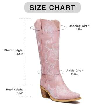 GOSERCE Women's Western Cowboy Cowgirl Boots Floral Embroidery Pointed Toe Mid Calf Chunky Heel 2.5"...