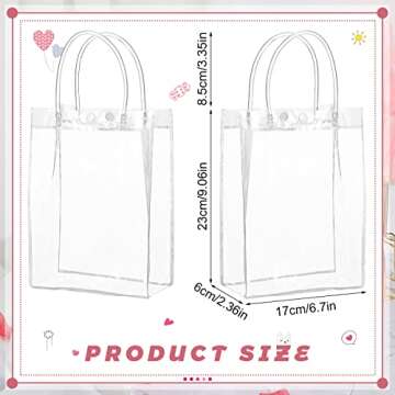 Clear PVC Gift Bags with Handles Reusable Plastic Wrap Tote Bags Transparent Shopping Bags for Christmas Party Favors Weddings Merchandise Retail Small Business, 9 x 6.7 x 2.6 Inches (25 Pieces)