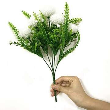 CATTREE Artificial Dandelion Plants, Plastic Flowers Shrubs Bushes Fake Grass Wedding Indoor Outdoor Home Garden Arrangements Party Decoration Planting Filler White 4 Pack