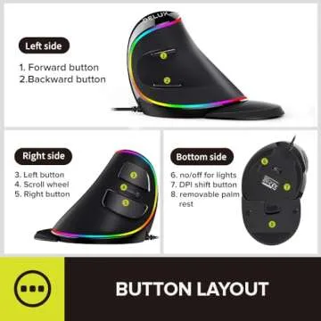 DeLUX Ergonomic Mouse, Wired Large RGB Vertical Mouse with 6 Buttons, 4000DPI, Removable Wrist Rest for Carpal Tunnel (M618Plus RGB-Wired)