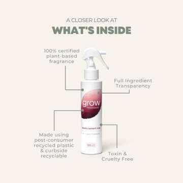 Grow Fragrance - Certified 100% Plant Based Air Freshener + Fabric Freshener Spray, Made with All Natural Essential Oils, Black Currant Rose - Limited Edition!