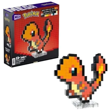 Mega Pokémon Glumanda HTH76 - Buildable Retro Pixel Art Figure with Wall Mount Base for Adult Build...