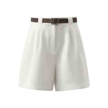 GOELIA White Elastic High Waisted Shorts for Women Wide Leg Loose A-Line Shorts with Belt and Pocket...