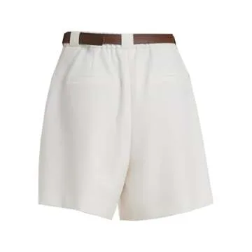 GOELIA White Elastic High Waisted Shorts for Women Wide Leg Loose A-Line Shorts with Belt and Pockets