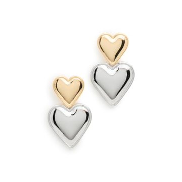 By Adina Eden Women's Two Tone Double Heart Drop Stud Earrings - Elegant & Chic Design