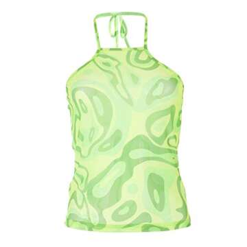 NUFIWI Sexy Halter Neck Tie Dye Crop Camisole for Summer