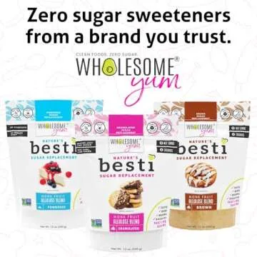 Wholesome Yum Besti Natural Sugar Substitute - Keto Granulated Monk Fruit Sweetener Blend With Allulose (No Erythritol) - Non GMO, Zero Calorie, Zero Carb, Sugar Free, No Aftertaste (12 oz)
