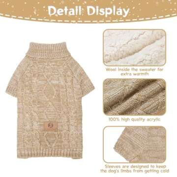 Knit Turtleneck Dog Sweater for Small Medium Large Dogs, Warm Puppy Clothes for Fall Winter, Cozy Sweatshirts Dog Coats