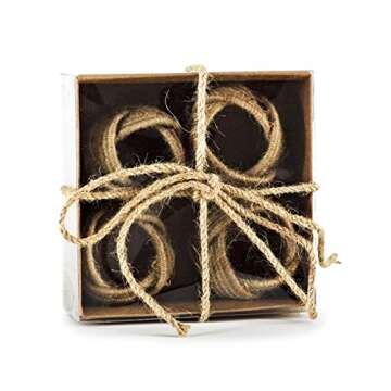 Fennco Styles Set of 4 Classic Braided Jute Burlap Napkin Rings (Natural)