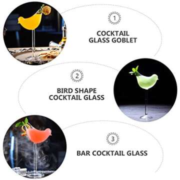 DOITOOL Coupe Glass 2 Pcs Cocktail Glass 150ml Bird Design Clear Juice Cup Individuality Glass Goblet Wine Decanter for Home Bar Restaurant Cocktail Glasses