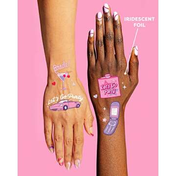 xo, Fetti Pink Bachelorette Temporary Tattoos - 46 Foil Styles | Bachelorette Party Decoration, Bach Party Favor, Girly Y2k, Cute
