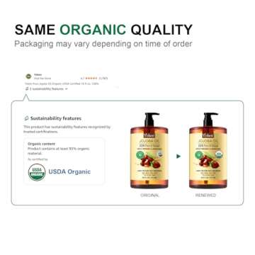 Yoken Pure Jojoba Oil EWG Verified 16 fl oz, 100% Natural Jojoba Oil for Hair, Skin & Face, Cold Pre...