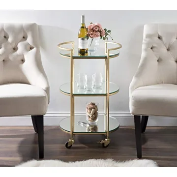Elegant Vasseur Bar Cart in Gold with Mirrored Shelves