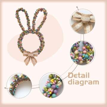 17.5" Easter Rabbit Wreath - Spring/Summer Decor for Front Door