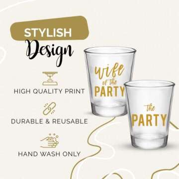 Wife of the Party and The Party Bachelorette Party Shot Glasses, Set of 12, 11 Gold The Party and 1 ...