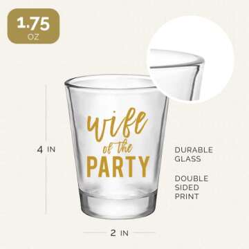 Wife of the Party and The Party Bachelorette Party Shot Glasses, Set of 12, 11 Gold The Party and 1 Gold Wife of the Party Shot Glass, Perfect Bachelorette Party Decorations and Brides Maid Gifts