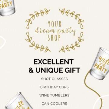 Wife of the Party and The Party Bachelorette Party Shot Glasses, Set of 12, 11 Gold The Party and 1 Gold Wife of the Party Shot Glass, Perfect Bachelorette Party Decorations and Brides Maid Gifts