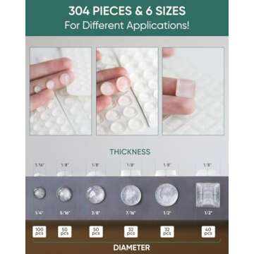 ONUEMP 304pcs Cabinet Door Bumpers Clear, Adhesive Rubber Feet Silicone, Sound Dampening Door Slam Stopper Non Slip Furniture Pads Wall Protector for Cutting Board, Door, Drawers, Glass Cabinet