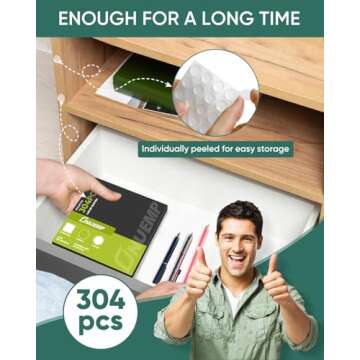 ONUEMP 304pcs Cabinet Door Bumpers Clear, Adhesive Rubber Feet Silicone, Sound Dampening Door Slam Stopper Non Slip Furniture Pads Wall Protector for Cutting Board, Door, Drawers, Glass Cabinet