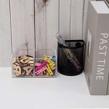 dedoot Acrylic Drawer Organizer, Clear 2 Compartment 2 Section Makeup Organizer Transparent Plastic Makeup Brush Holder Makeup Jewelry Accessories Storage Acrylic Square Cube Box,5x2.5x2.3 Inch