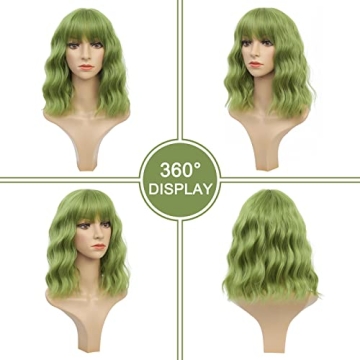 Grass Green Wavy Bob Wig for Cosplay Halloween Comfort
