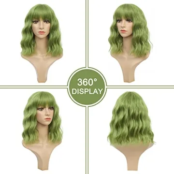 Grass Green Wavy Bob Wig for Cosplay Halloween Comfort