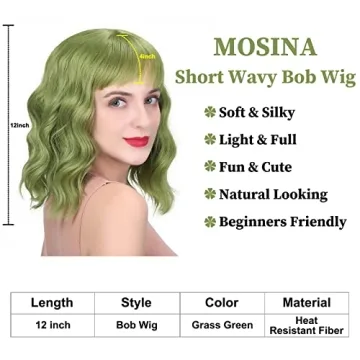 Grass Green Wavy Bob Wig for Cosplay Halloween Comfort