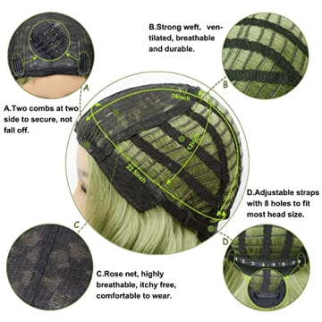 Grass Green Wavy Bob Wig for Cosplay Halloween Comfort