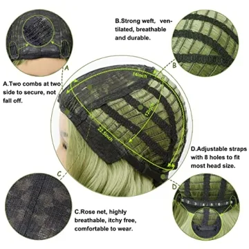 Grass Green Wavy Bob Wig for Cosplay Halloween Comfort