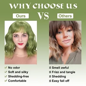 Grass Green Wavy Bob Wig for Cosplay Halloween Comfort