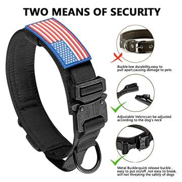 DAGANXI Tactical Dog Collar, Adjustable Military Training Nylon Dog Collar with Control Handle and Heavy Metal Buckle for Medium and Large Dogs, with Patches and Airtags Case (L, Black)