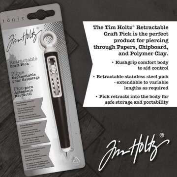 Tim Holtz Craft Pick Poker - Retractable Punch Tool for Paper Crafting, Scrapbooking, Die Cuts, and Art Supplies - Adjustable Fine Point Tip