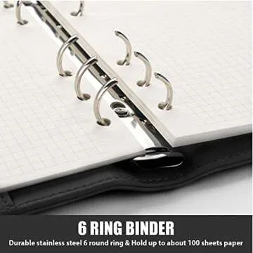 Sooez A6 binders, Budget Binder, 6 Ring Binder, Notebook Binder, Planner Binder with Magnetic Buckle Closure, A6 Leather Binder for Women, Savings Binder, Budget Books, Refillable Notebook,7.48"x5.2"