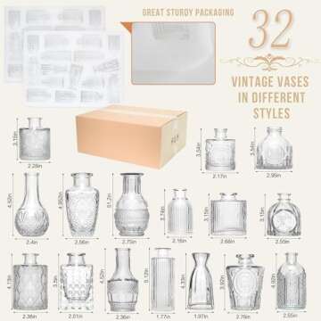 Anquephd Glass Bud Vase Set of 32PCS Wedding Centerpieces for Tables,Mini Clear Bud Vases for Flowers,Small Flower Vases Suitable for Birthday Party,Anniversary,Wedding,Baby Shower (Clear, 32PCS)