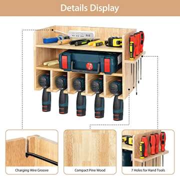 Mayyol Power Tool Storage Organizer, Drill Holder Wall Mount Drill Charging Station Garage Tool Cabinet, Hanging Screwdriver Rack Organization for Home, Workshop, Workbench - Natural
