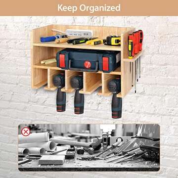 Mayyol Power Tool Storage Organizer, Drill Holder Wall Mount Drill Charging Station Garage Tool Cabinet, Hanging Screwdriver Rack Organization for Home, Workshop, Workbench - Natural