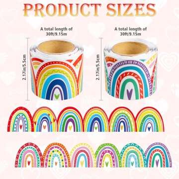 60ft Bulletin Board Border Decorations - 2 Rolls Rainbow Coated Classroom Rolled Border Trim for Classroom Back to School Chalkboard Board Border Decor