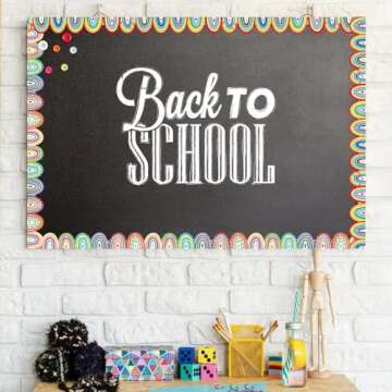 60ft Bulletin Board Border Decorations - 2 Rolls Rainbow Coated Classroom Rolled Border Trim for Classroom Back to School Chalkboard Board Border Decor