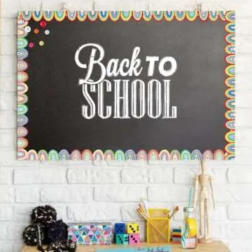 60ft Bulletin Board Border Decorations - 2 Rolls Rainbow Coated Classroom Rolled Border Trim for Classroom Back to School Chalkboard Board Border Decor