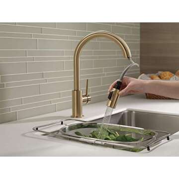 Delta Faucet Trinsic Gold Kitchen Faucet, Kitchen Faucets with Pull Down Sprayer, Kitchen Sink Fauce...