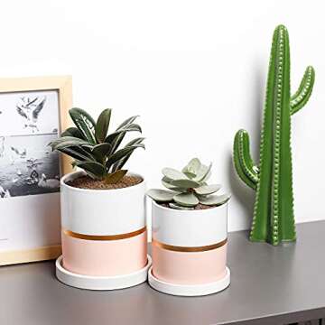 POTEY 052003 Planter Pots Indoor - 4.9 & 3.9 Inch Modern Home Decor Cylinder Ceramic Flowerpot Bonsa...