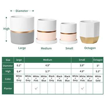 POTEY 052003 Planter Pots Indoor - 4.9 & 3.9 Inch Modern Home Decor Cylinder Ceramic Flowerpot Bonsai Container with Drainage Holes&Saucer for Plants Flower Succulent(Plants NOT Included)