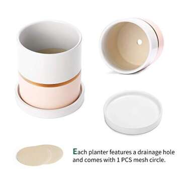 POTEY 052003 Planter Pots Indoor - 4.9 & 3.9 Inch Modern Home Decor Cylinder Ceramic Flowerpot Bonsai Container with Drainage Holes&Saucer for Plants Flower Succulent(Plants NOT Included)