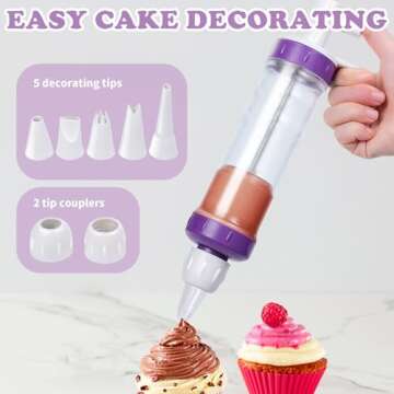 JAYVAR Dessert Decorating Syringe Set, Icing Dispenser Tool, Dessert Decorator Pro with 7 Icing Nozzles for Pushes Icing to Decorate Baked, Cake Decorating Gun for Frosting Cream to Make Cupcakes