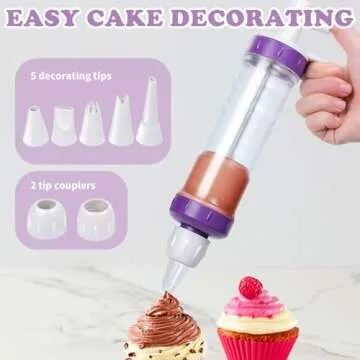 JAYVAR Dessert Decorating Syringe Set, Icing Dispenser Tool, Dessert Decorator Pro with 7 Icing Nozzles for Pushes Icing to Decorate Baked, Cake Decorating Gun for Frosting Cream to Make Cupcakes