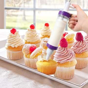 JAYVAR Dessert Decorating Syringe Set, Icing Dispenser Tool, Dessert Decorator Pro with 7 Icing Nozzles for Pushes Icing to Decorate Baked, Cake Decorating Gun for Frosting Cream to Make Cupcakes