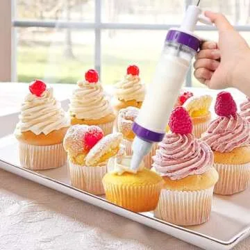 JAYVAR Dessert Decorating Syringe Set, Icing Dispenser Tool, Dessert Decorator Pro with 7 Icing Nozzles for Pushes Icing to Decorate Baked, Cake Decorating Gun for Frosting Cream to Make Cupcakes