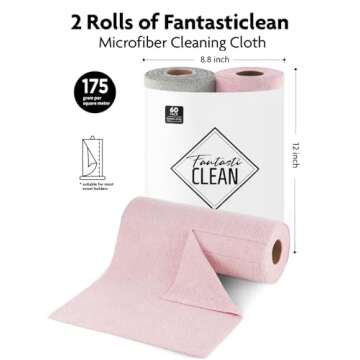 Fantasticlean Microfiber Cleaning Cloth Roll -60 Pack, Tear Away Microfiber Towels, 12" x 12", Reusable, Washable, Scratch Free, Ultra Absorbent Dish Rags for Car, Home, Garage or Shop (Pink & Grey)
